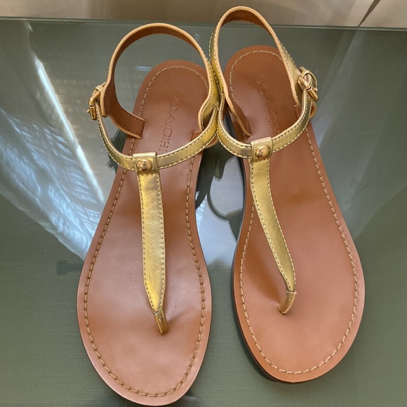 Coach Metallic Gold T-Strap Sandals - Picture 4 of 11